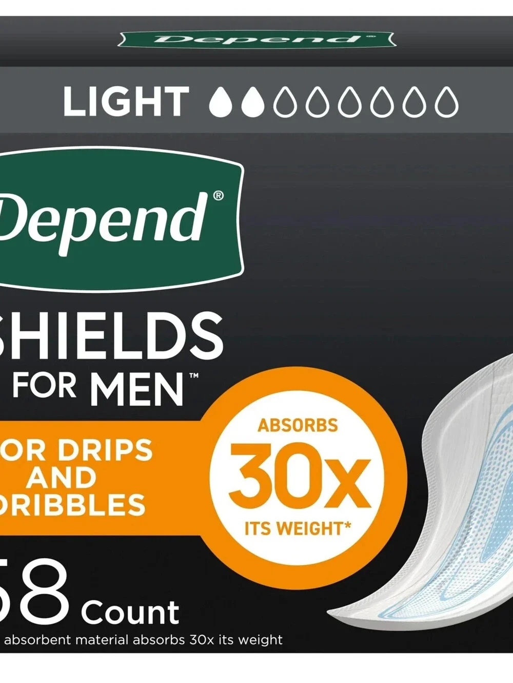 Open Box - Depend Shields Incontinence Pads for Men, Light Absorbency (50 ct)